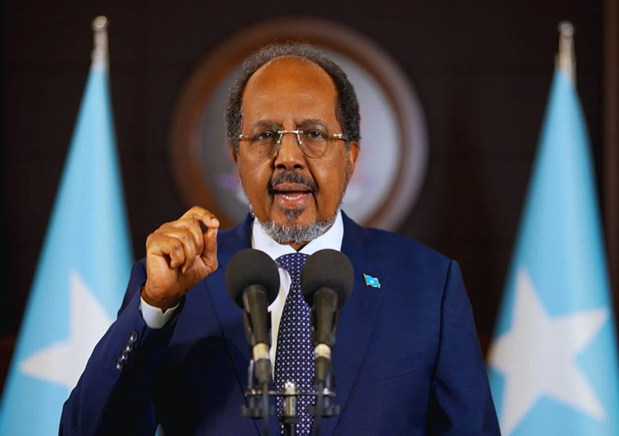 Somalia President Hassan Sheikh Mohamud delivers a national address following constitutional amendments that have sparked political debate over the country's electoral transition."