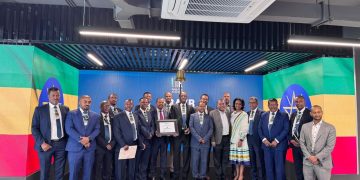 Illustration of Ethiopia's Securities Exchange as Abay Bank joins the country's growing stock market, symbolizing financial reforms and investment growth.